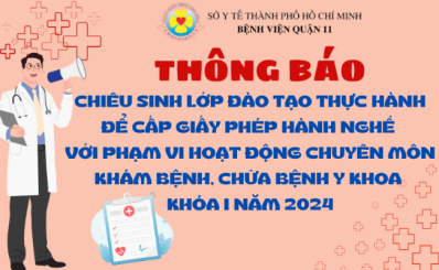 Thông báo chiêu sinh Lớp đào tạo thực hành để cấp giấy phép hành nghề với phạm vi hoạt động chuyên môn khám bệnh, chữa bệnh y khoa Khóa I năm 2024